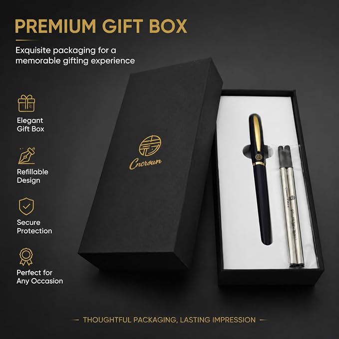 Luxury Gold Rollerball Pen, 24K gold-plated exquisite pen body, stylish and simple design, two ink refills, gift set for men and women, executive writing, office, graduation gift (Blue)