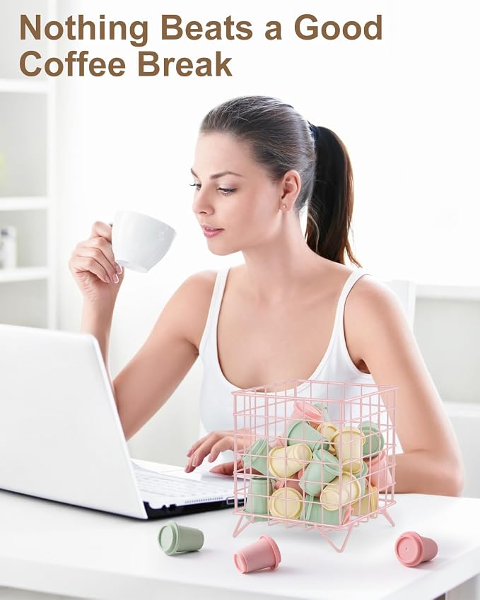 K Cup Holder, Coffee Pod Holder for Countertop, Pink, 5.3x5.3x6.3 Inch | Coffee Bar Organizer, K Cup Holders for Counter, Large Capacity Coffee Pods Organizer, for Kitchen Counter & Office Desktop