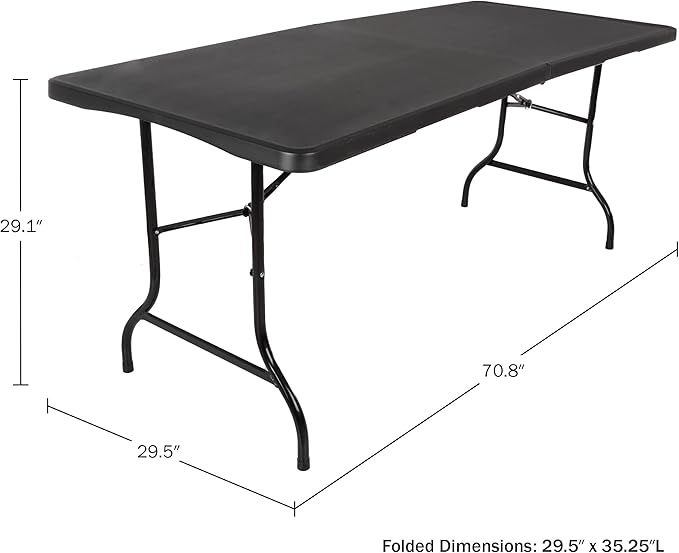 Lavish Home Portable Folding Tables - Lightweight Portable Folding Desk - 6-Foot-Long Indoor or Outdoor Utility Tables for Camping, Events, Dining, Crafts, or Banquets (Set of 2/Black)
