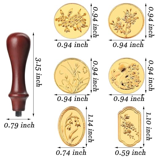 6pcs Flower Wax Seal Stamp Set with Removable Wooden Handle - Floral Wax Stamp Kit for Wedding, Birthday Party, Envelopes, Invitations, Gift Packing & Decoration