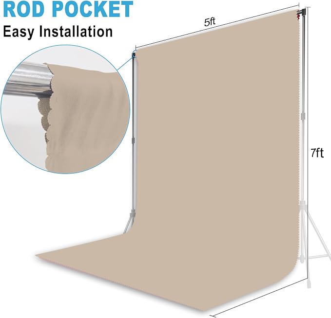 Beige Backdrop for Photoshoot, Professional Photo Backdrop Background Curtain for Product Photography, Portraits, Wedding, Party, Live Streaming Video Recording 5X7 FT