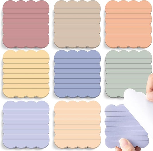 Eaasty 8 Pack Scalloped Sticky Notes Cute Adhesive Memo Pads Vintage Colors Aesthetic Lined Self Stick Note Pads 3" x 3" Pretty Wavy Sticky Notes Bulk 240 Sheets for School Office Supplies