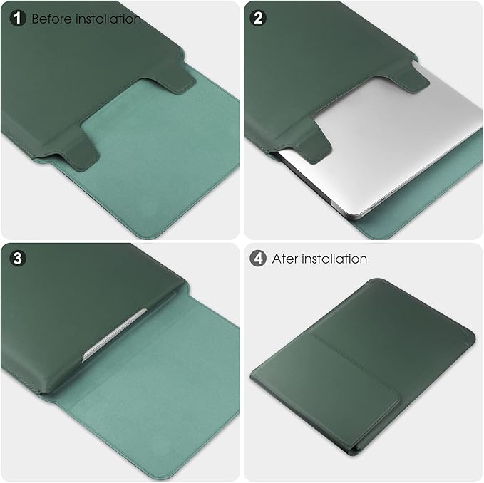 HoYiXi 15 16 Inch Laptop Sleeve Case Leather Bag for MacBook Pro 16 2021 & 2019/Huawei MateBook D15/HP 15.6" PC/MacBook Pro 15/XiaoXin Air 15.6'', Green