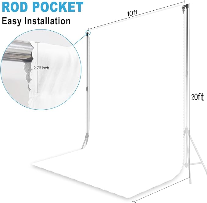 White Backdrop for Photoshoot, Professional Photo Backdrop Background Curtain for Product Photography, Portraits, Wedding, Party, Live Streaming Video Recording 10X20 FT