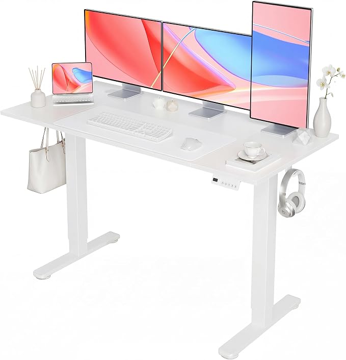 YDN Electric Standing Desk, 55x24 Inch, White | 3 Memory Presets, Cable Management, Adjustable Height, Sit Stand, Computer Workstation, Home Office