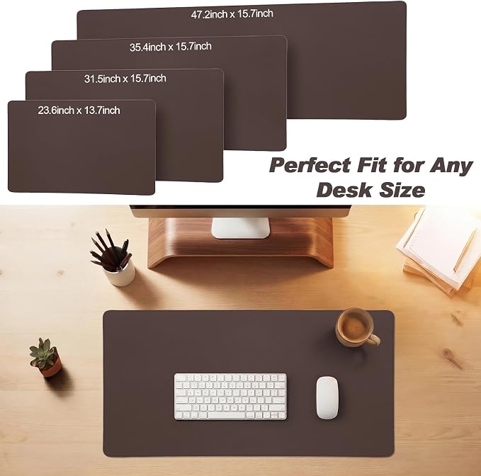 Tegeme Genuine Leather Desk Mat Large Desk Pad 31.5 x 15.7 Inch Non Slip Leather Table Protector with Stitched Edges and Rubber Base Brown Stylish Laptop Mat Smooth Writing for Workspace Home Office