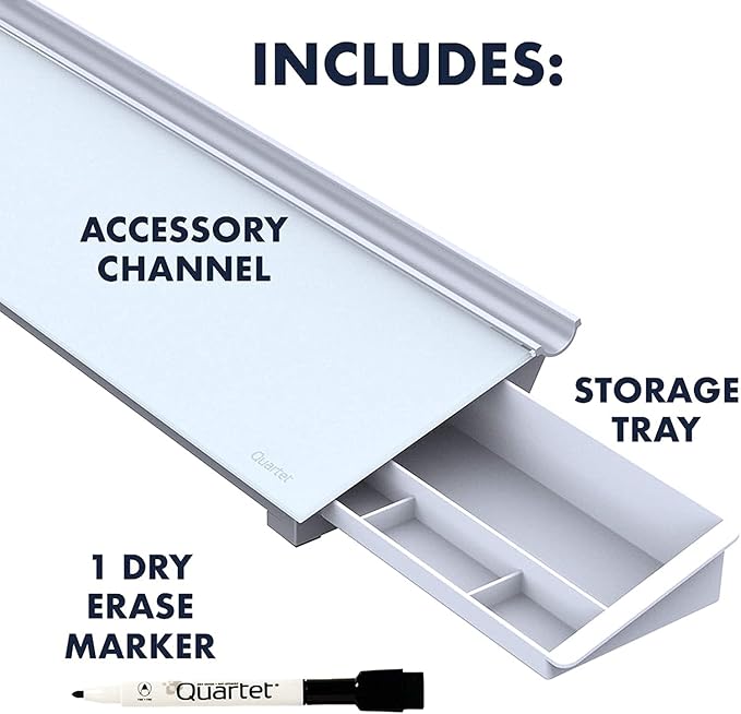 Glass Desktop Computer Pad, 18" x 6", Whiteboard, Dry Erase Surface, White Surface (GDP186), 2 Set