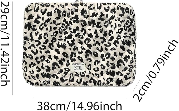 Cute Bow Puffy Laptop Sleeve 13-15 Inch Cute Quilted Laptop Protective Case Padded Bow Computer Sleeve for MacBook (Leopard Beige, 15inch)