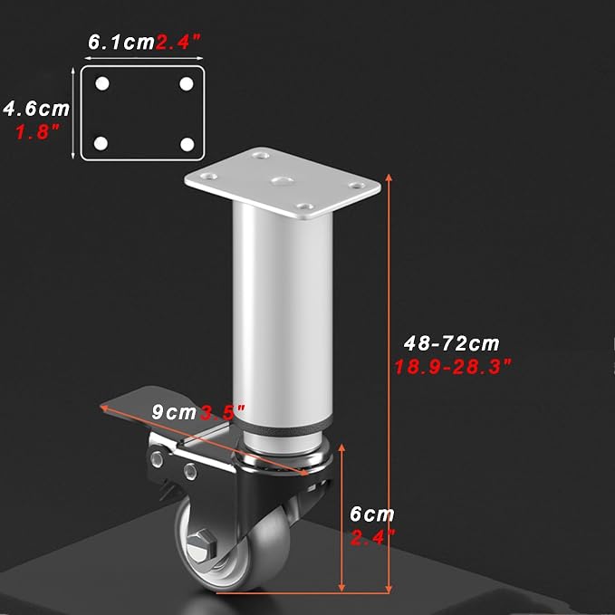 Mobile Metal Table Legs Equipped with Wheels Height-Adjustable Powder-Coated Finish Water Proof and Rustproof 300kg Load Ability Easy Assembly (4-Piece Set)