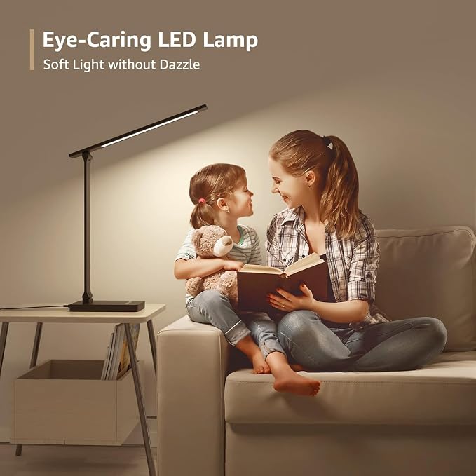 Lepro LED Desk Lamp for Home Office, 9.5W 750LM Metal Touch Control Desk Light, 5 Color Modes 5 Brightness Level, Eye Caring Task Lamp For Reading, Sewing, Crafts, School Supplies, Puzzle Light, Black
