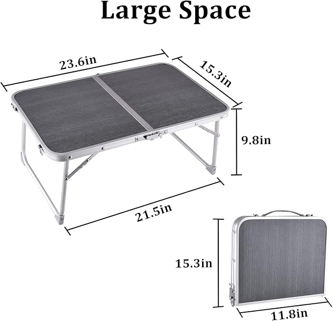 Foldable Laptop and Bed Table with Storage - Portable Mini Lap Desk for Legs, Ideal for Study, Reading, Picnic, Breakfast & Early Summer Camping