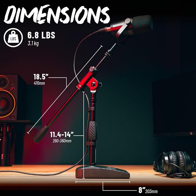 Gator Frameworks Short Weighted Base Desktop Microphone Stand with Boom arm, and Adjustable Height, Base Dimensions - 4.5" X 8" (GFW-MIC-0821)