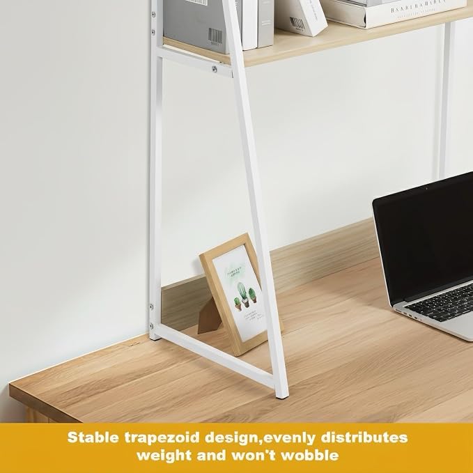 2-Tier Desktop Bookshelf & Hutch, Fits Over Large Monitors, Desk Organizer with Metal Frame, Vertical Storage for Small Desks, Home Office, Dorm, Makeup Vanity