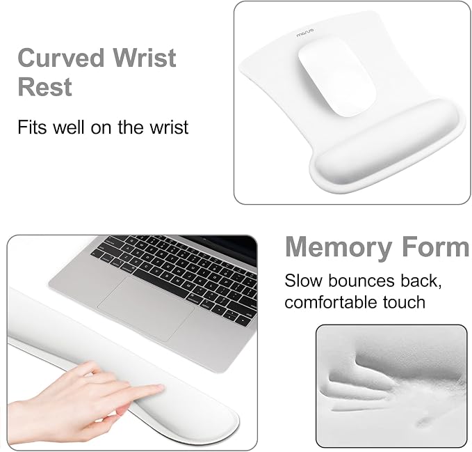 MOSISO Wrist Rest Support for Mouse Pad & Keyboard Set, Ergonomic Mousepad Non-Slip Base Home/Office Pain Relief & Easy Typing Cushion with Neoprene Cloth & Raised Memory Foam, White