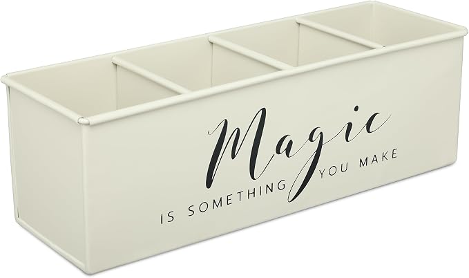 dudki Desk organizer with 4 compartments for office table | stylish Metal Desk Organizer | Stationary Storage | Pencil Holder for Office, Home, and Study Table (Magic) Beige