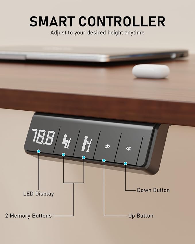 55" Electric Standing Desk Adjustable Height, Sit Stand up Desk for Home Office & Computer Workstation, 2 Memory Height Settings, Splice Board, 2 Hooks, Black Frame/Walnut Top