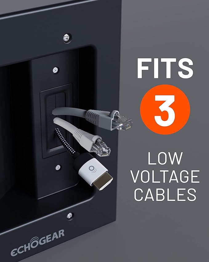 ECHOGEAR TV Cord Hider for Wall Mounted TV with 2X AC Outlets & 2X USB-A Ports - Hide Power Cables & Low Voltage Wires Behind The Wall - Includes Template, Saw, & Low Profile Extension Cord - Black