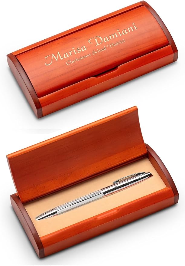 Executive Gift Shoppe | Custom Engraved Diamond Cut Ballpoint Pen & Wood Box Set
