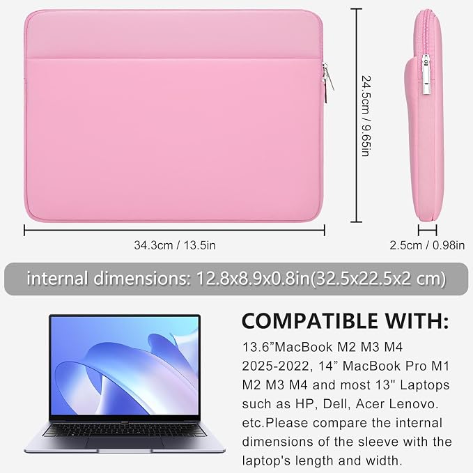 13 Inch Laptop Sleeve Portable Carrying Case with Front Pocket Padded Computer Pouch Cover Compatible with MacBook Air 13.6 Inch M4 M3 M2 2025-2022, 14 Inch MacBook Pro M4 M3 M2 M1