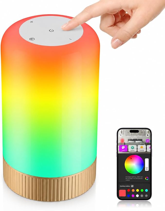 RGBICWW Smart Table Lamp, Touch Bedside Lamp with App Control, LED Desk Lamp with Music Sync, 30+ Scenes & 16M Colors, Color Changing Lamp for Bedroom Living Room Gaming Dimmable Night Light, Gold