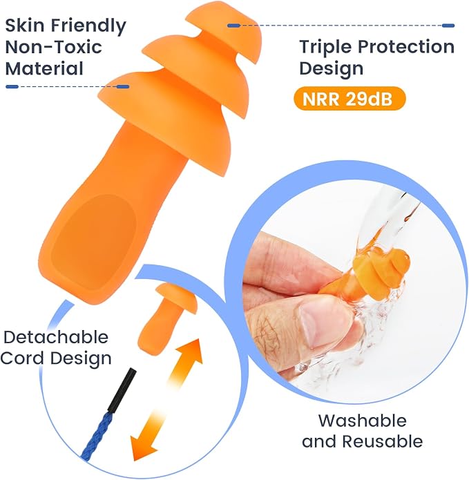 Ear Plugs for Shooting, Silicone Corded Ear Plugs for Noise Reduction, 10 Pairs with Case for Gun Range, Sleep, Swimming, Motorcycle