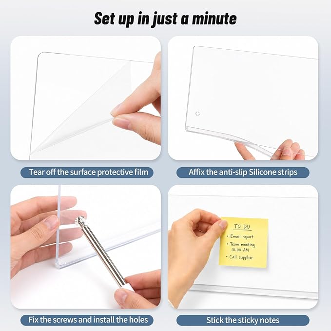 Monitor Memo Board Holder – 14"x5.5"Sticky Note for Desktop Office | Glue-Free, Acrylic Clear Portable, Movable & Reusable, Computer Screen Saver, Monitor Sticky Note Holder for Home Decor