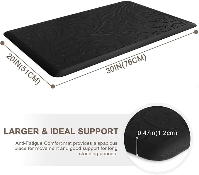 KMAT Kitchen Mat Cushioned Anti-Fatigue Floor Mat Waterproof Non-Slip Standing Mat Ergonomic Comfort Floor Mat Rug for Home,Office,Sink,Laundry,Desk 30"(L) x 20"(W),Black