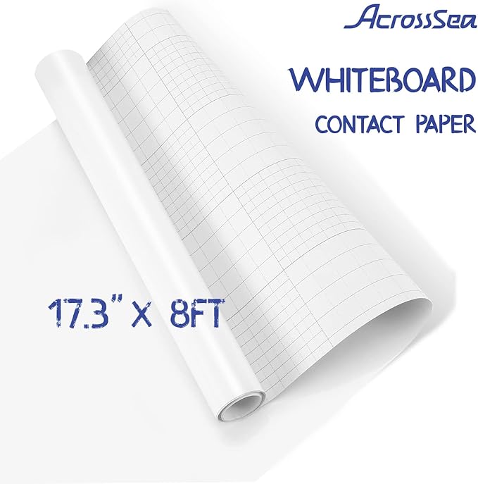 White Dry Erase Paper Roll - 17.3” x 96” (8 Feet) - 3 Dry Erase Markers Included - Adhesive Whiteboard Wallpaper Decal - White Board Sticker Roll for Refrigerator, Desk, Office