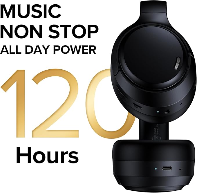 Hybrid Active Noise Cancelling Headphones Wireless, 120Hrs Playtime, 6 ENC Clear Mic, Over Ear Bluetooth Headphones with Hi-Res Audio Comfort Earcup Foldable ANC Headphone for Travel Game Home Office