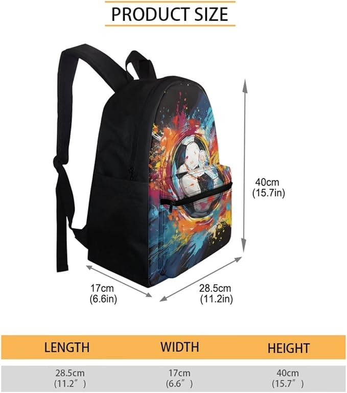 Colorful Soccer Backpack for Boys 8-12 Cool Teen School Backpack Set with Lunch Box and Pencil Bag 15.6 inch Kids Bookbag Set Back to School Supplies