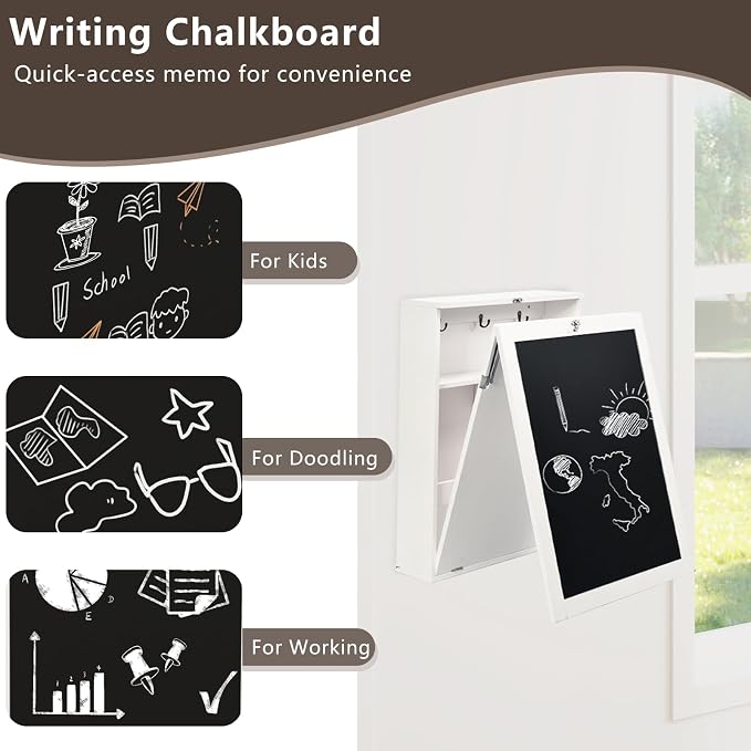 SIMOE Floating Wall-Mounted Desk, Storage Shelves and Hooks, Foldable Murphy Table with Chalkboard, Space-Saving Solution for Home Office, Bedroom, Dorm Room and Small Spaces
