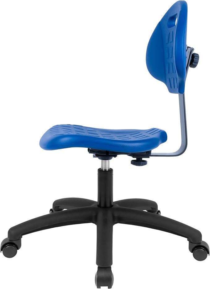 Table Height Chair/Stool-Easy to Clean! Deluxe Ergonomic Polyurethane Chair. 5" of Height Adj (15.5"-20.5") 450 lb Capacity. Automotive, Lab, Garage, Home, Office (Self Braking, Blue)