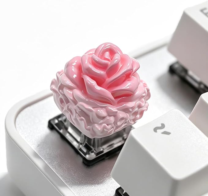 Artisan Keycaps, Cute Blooming Flower Custom Cover Caps for MX Mechanical Keyboard, Resin Handmade 1U Single Replacement for Esc Del Arrow Key (Pink Rose)