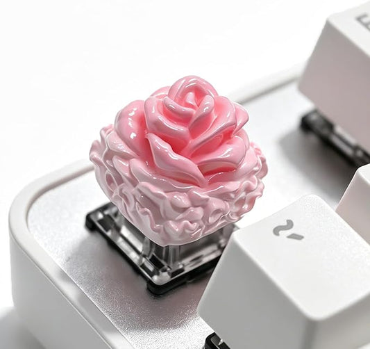 Artisan Keycaps, Cute Blooming Flower Custom Cover Caps for MX Mechanical Keyboard, Resin Handmade 1U Single Replacement for Esc Del Arrow Key (Pink Rose)