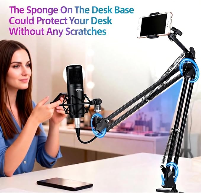 Quadcast Boom Arm - Heavy Duty Adjustable Gaming Microphone Mic Stand Compatible with Blue Yeti HyperX QuadCast SoloCast Fifine AM8 and Most Microphone by TIKmobre