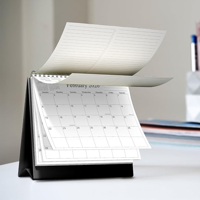 Desk Calendar 2026 - Runs January 2026 until June 2027 - Beautiful Small Flip Desktop Calendar for Easy Organizing, 6" x 8", Black