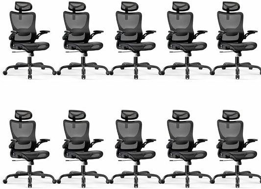 Marsail Ergonomic Mesh Office Chair with Adjustable Lumbar Support, 10 | 3D flip-up armrests, 2D headrest, breathable mesh back, reclining function, smooth-rolling casters, height adjustment