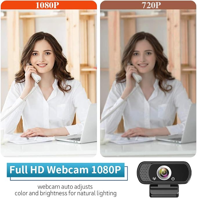 1080P Webcam with Microphone, HD Web Camera with Tripod Stand, Auto Light Correction, Privacy Cover, 110° FOV, Plug&Play Computer USB Camera for Zoom/Teams/Facetime/YouTube/Google Meet/Switch