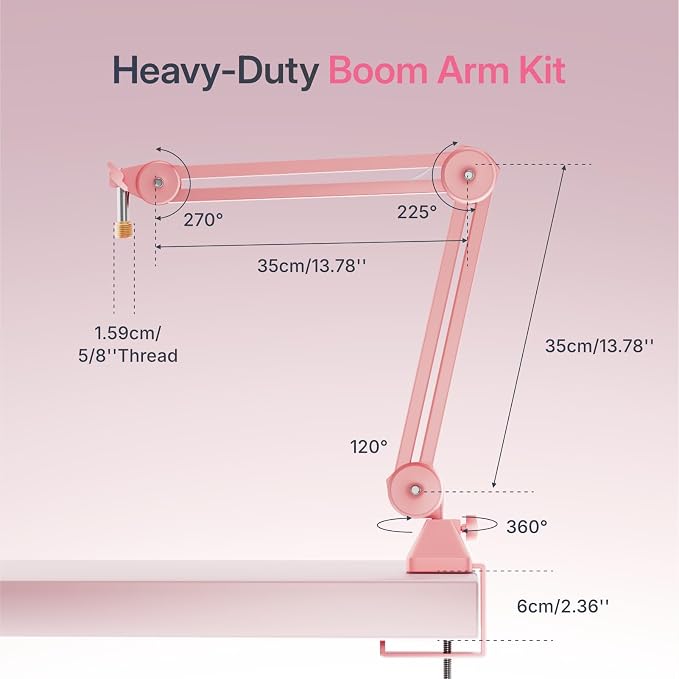 MAONO PD200W Hybrid Wireless Podcast Microphone for PC, XLR USB Dynamic Mic Kit with Boom Arm, Software, Noise Cancellation, for Vocal Recording, Streaming, Content Creation, Home Studio, Pink