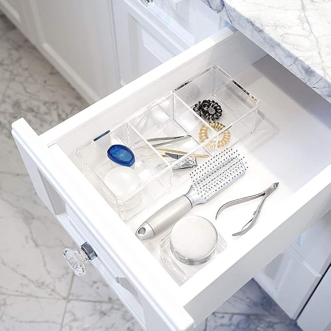 Isaac Jacobs Clear Acrylic 3 Section Organizer- Three Compartment Drawer Tray and Storage Solution for Office, Bathroom, Kitchen, Supplies, and More (Clear) | Three Compartment Drawer Tray and Storage Solution for Office, Bathroom, Kitchen, Supplies, a...