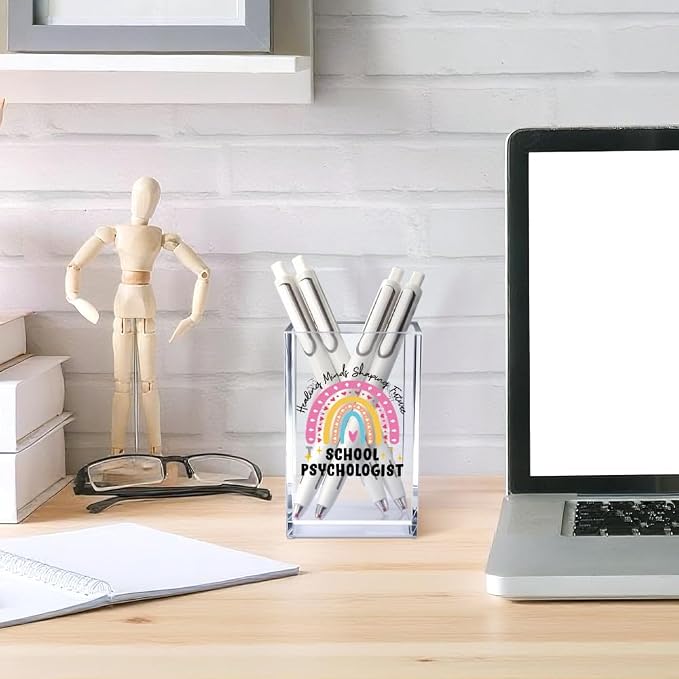 Healing Minds Shaping Future School Psychologist Acrylic Cosmetic Pencil Pen Holder Cup, Back to School Gifts for Teacher Psychologist, Appreciation Thank You Gifts for Women Men Teacher