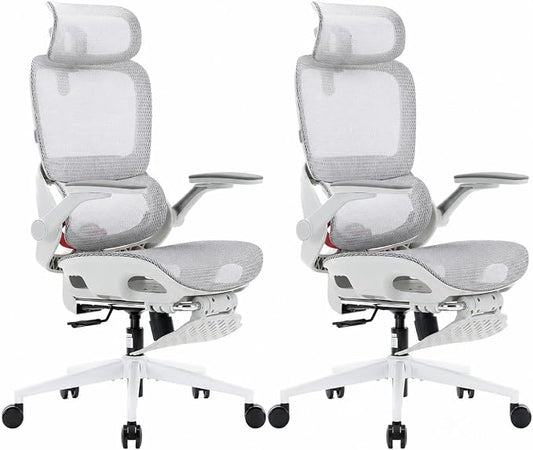 SIHOO B100 Pro Ergonomic Office Chair with Adaptive Lumbar Support, Computer Chair with Dual-Back, Desk Chair with 360° Rotatable & Flip-Up Armrests, 3D Wide Headrest, 2 Packs, Light Grey