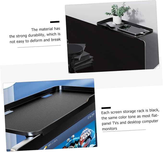 Happyyami Monitor Top Storage Bracket Non- Tv and Computer Rack for Organized Office and Home Use Easy Installation Legs Black