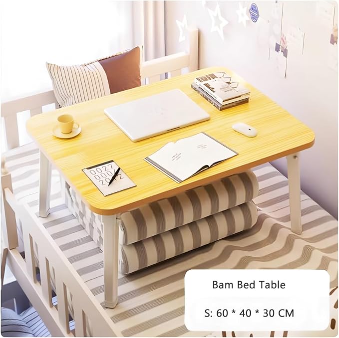 Foldable Laptop Desk for Bed, Bed Laptop Table, Foldable Portable Lap Bed Tray, 23.6 Inch Floor Table for Drawing Reading and Writing, Bamboo