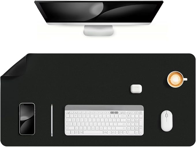Dual Sided Desk Pad Faux Leather Desk Mat Large Mouse Pad | Desk Pad Protector Non-Slip Waterproof Desk Mouse Pad for Writing Desk, Office, Home(Black 35.4"X17")