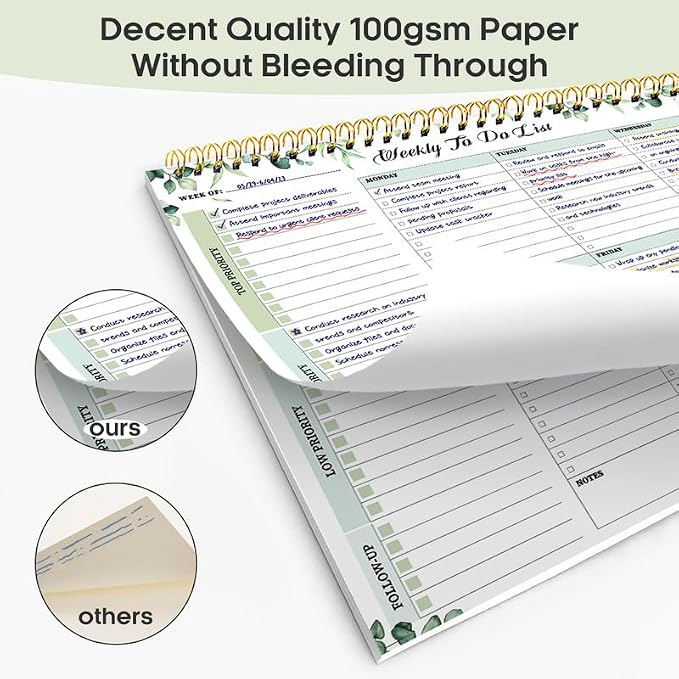 Taja Weekly To Do List Notepad with 52 Undated Sheets（8.5"×11"）- Weekly Desk Planner for Women & Man, Work and Home - 1 Pack Serene Green