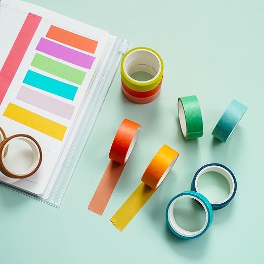 emmoolife 60 Rolls Washi Tape Set 15mm Wide Rainbow Colored Painters Masking Tape Supplies Writable Cute Colorful Decorative Craft Tape for Scrapbook DIY, Planner, Arts, Labeling and Color-Coding