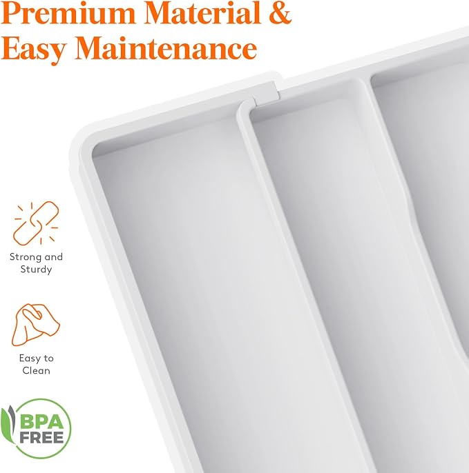Lifewit Utensil Organizer for Kitchen Drawers, Expandable Cooking Utensil Tray, Adjustable Cutlery Silverware Flatware Holder, Plastic Spatula Tools Storage Divider, 13-22 x 15", White