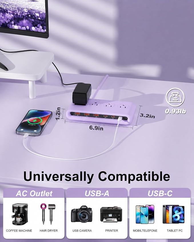 Power Strip with USB C 35W,10-in-1 Flat Plug Wall Charger - 5FT Extension Cord with 4AC, 3 USB A & 3 USB C - PD20W Charging Station for Multiple Devices - Travel Home Office