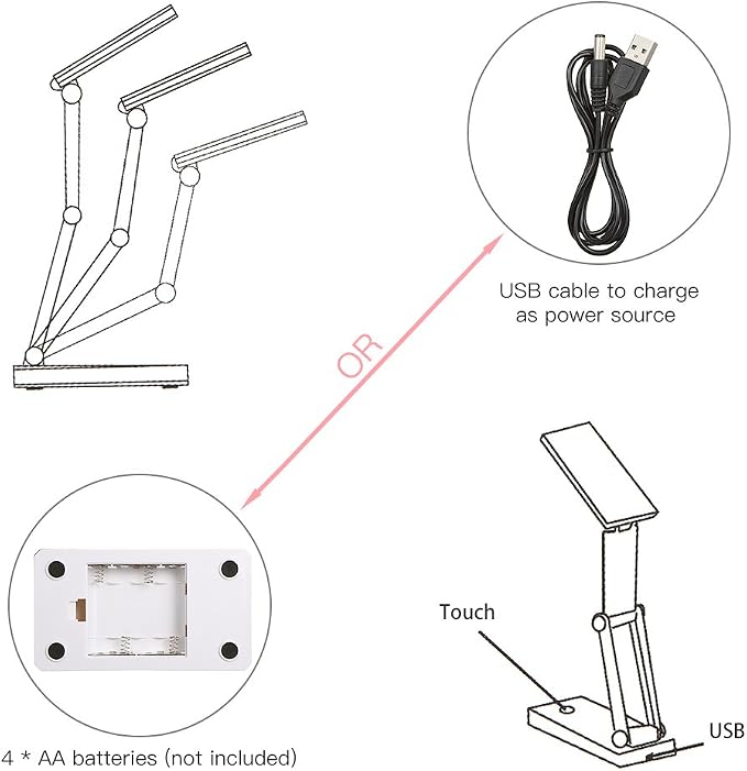 Lixada Foldable LED Desk Lamp Portable LED Table Lamp Folding Light Sensitive Touch Control 3 Levels Adjustable Brightness Battery and USB Powered for Travel Reading Studing Home Office School